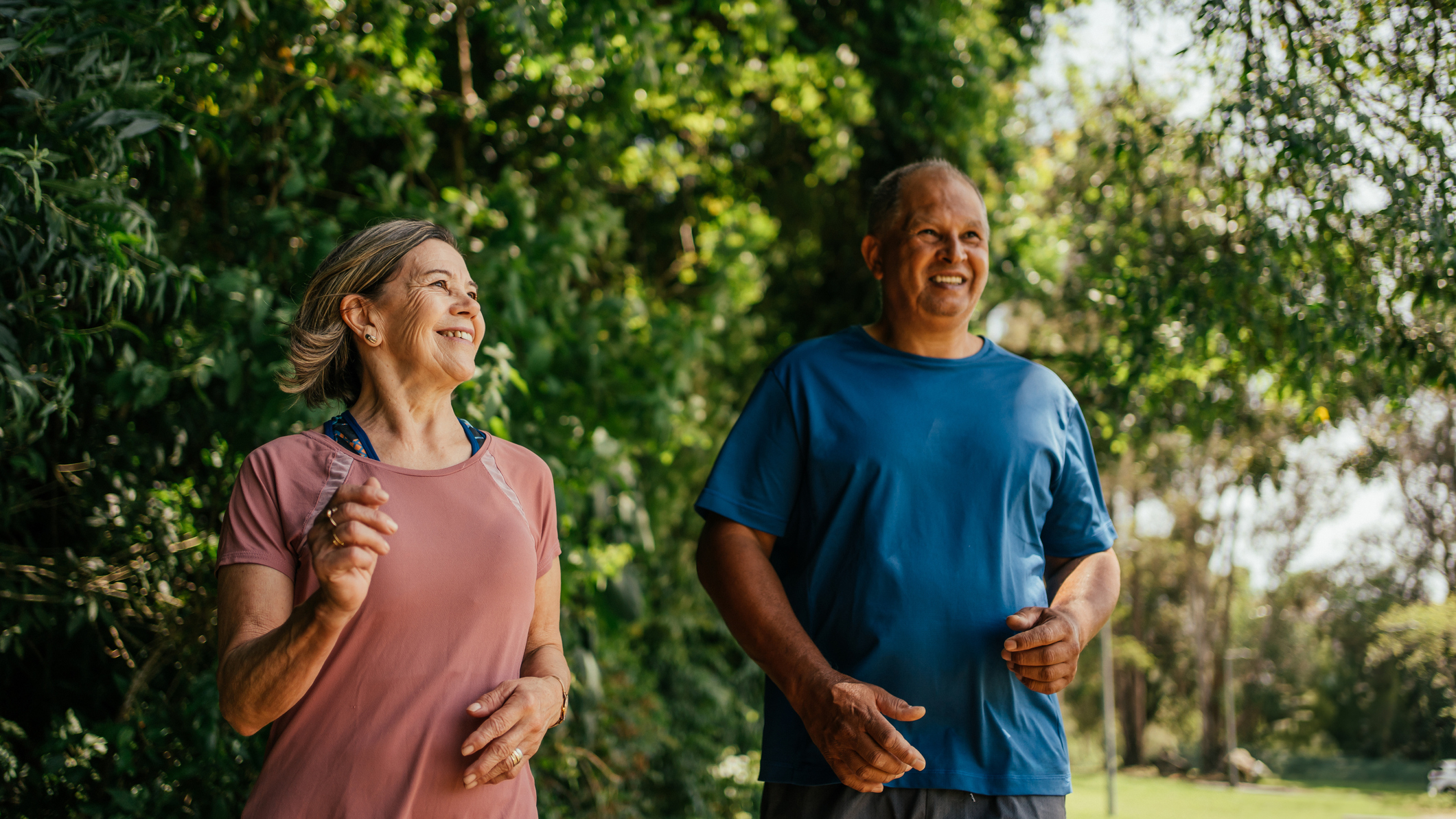 Man and woman walking in the park