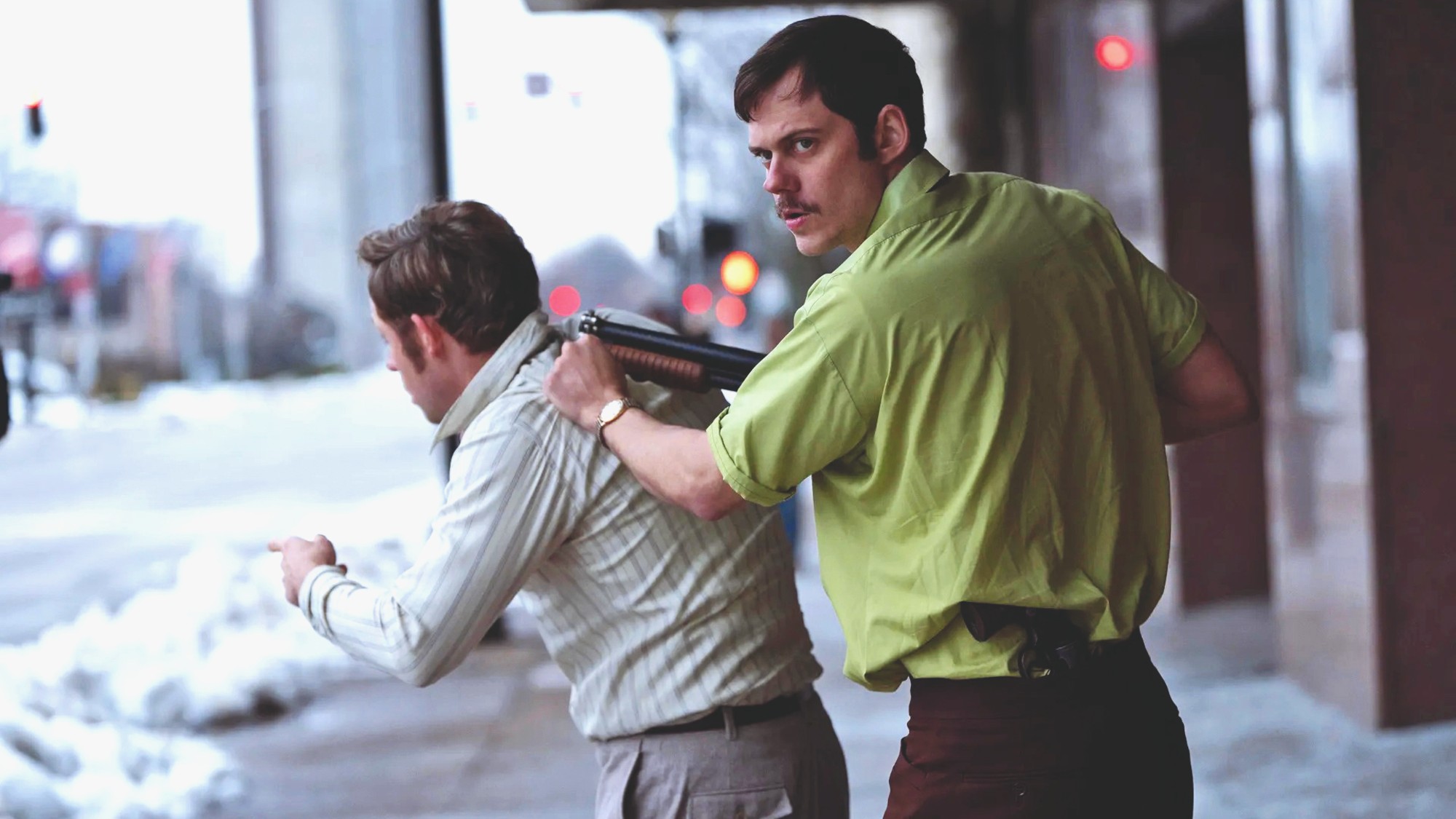 Dacre Montgomery and Bill Skarsg&aring;rd in Dead Man&rsquo;s Wire