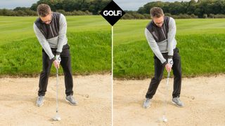 PGA pro Nick Drane demonstrating a scooping motion out of a bunker at Woburn