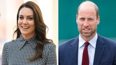 Composite of a picture of Kate Middleton visiting Harvard University on December 2, 2022 and a picture of Prince William visiting Swiss Valley Community Primary School on September 10, 2024