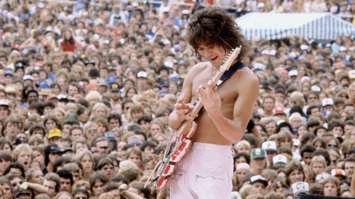 Eddie Van Halen from Van Halen performs live on stage during their 1984 US tour