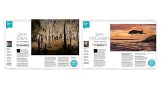 Opening two pages of Digital Camera magazine's April 2024 interview with cave photographer Sam Davis