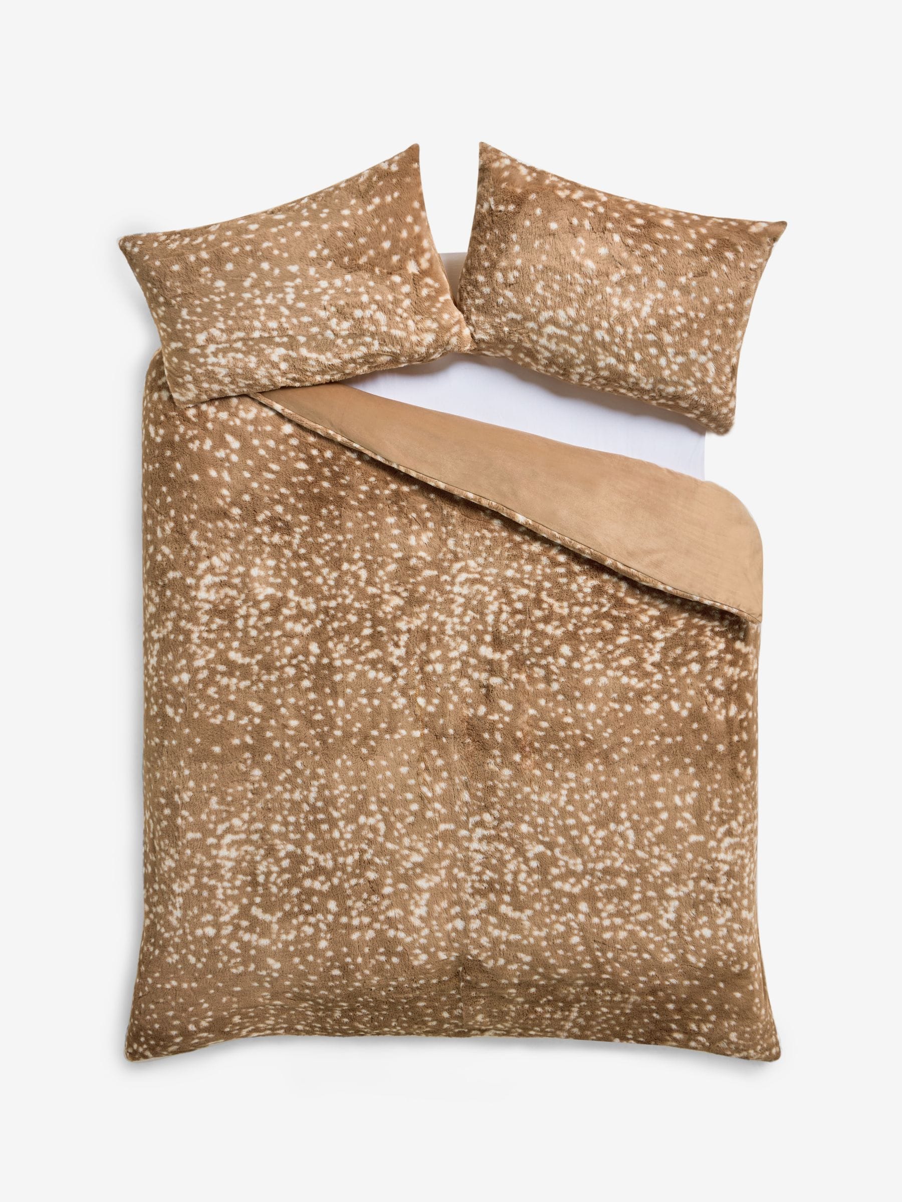 Natural Deer Dapple Faux Fur Duvet Cover and Pillowcase Set - Size Single
