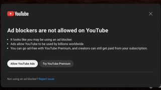 Image of Pop-up from YouTube to disable ad-blockers