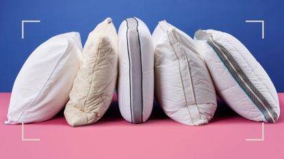 Compilation image of five of the best thin pillows as tested by our team