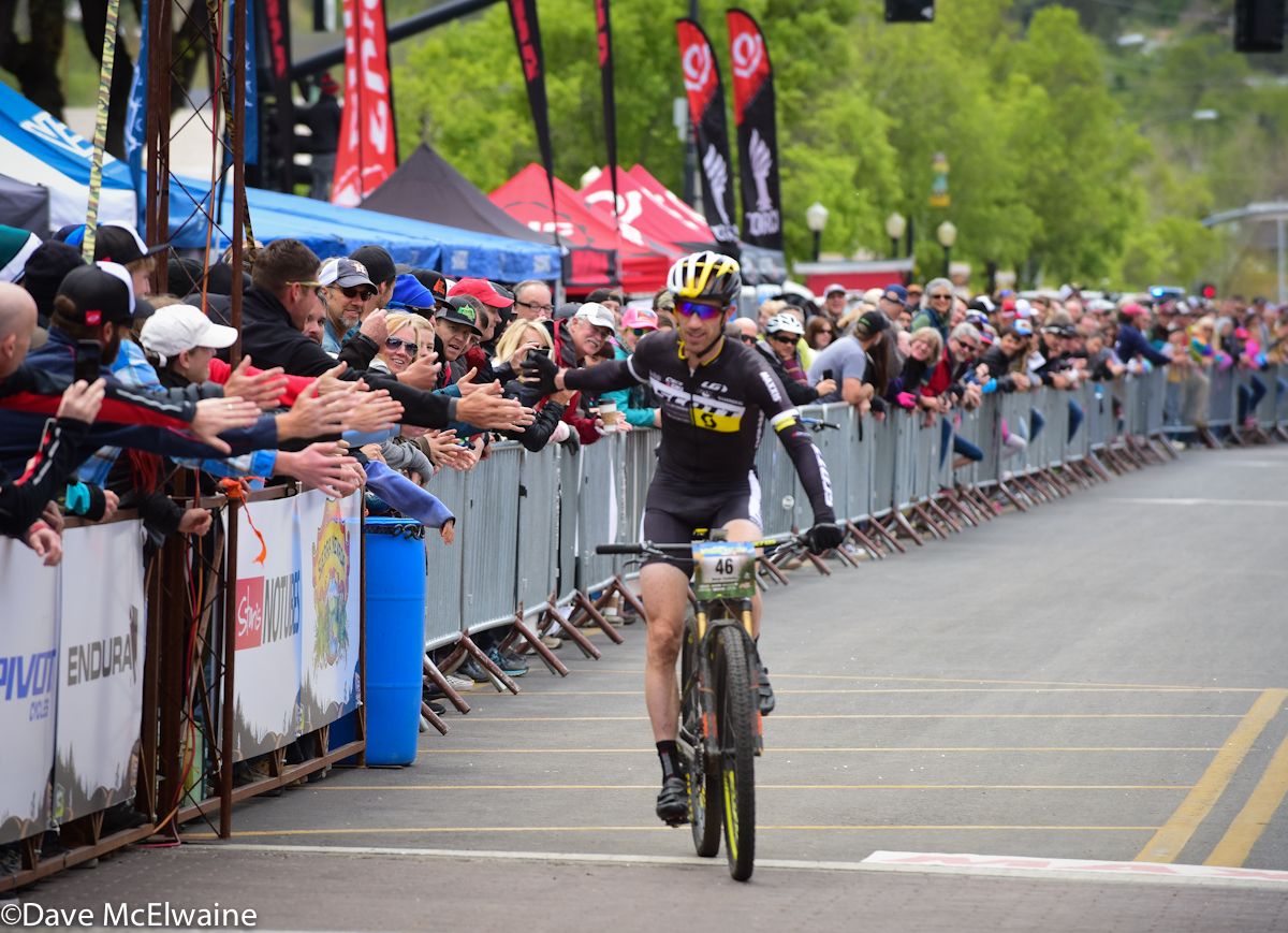Derek Zandstra (Scott 3Rox Racing) celebrating his second place finish with the crowd