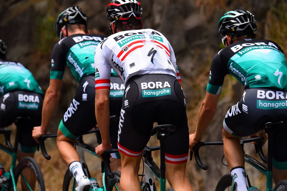 The Bora-Hansgrohe riders head into the Adelaide hills