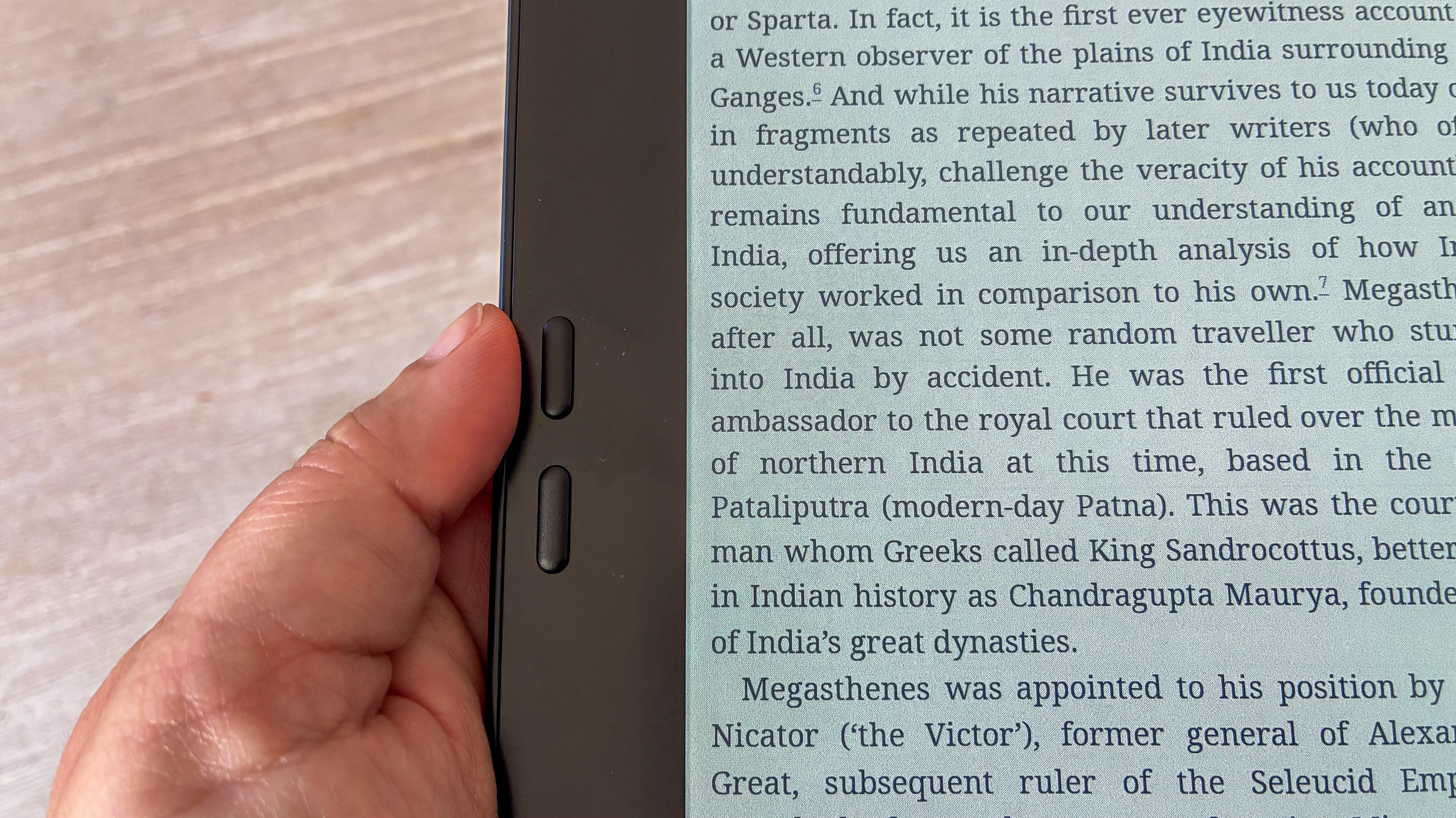 A hand holding the Boox Go Color 7 Gen II ereader