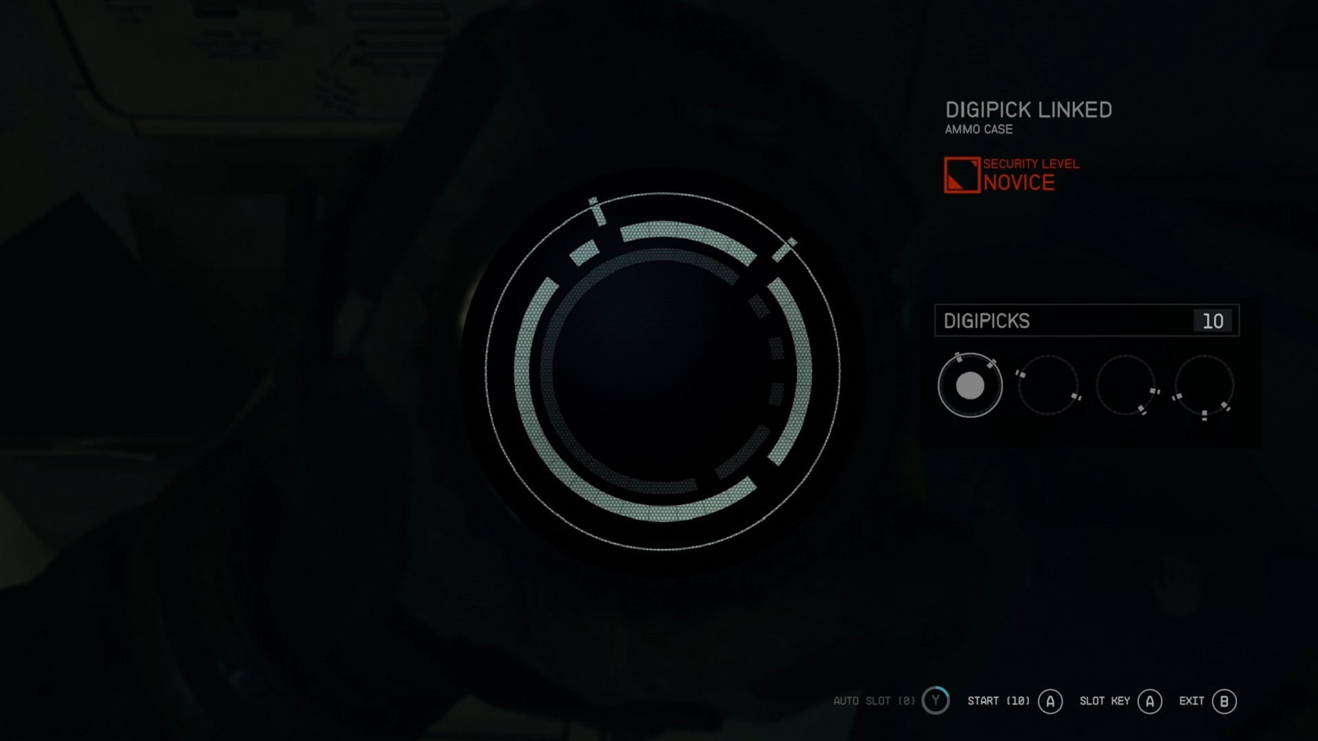 A screen of the lockpicking from Starfield