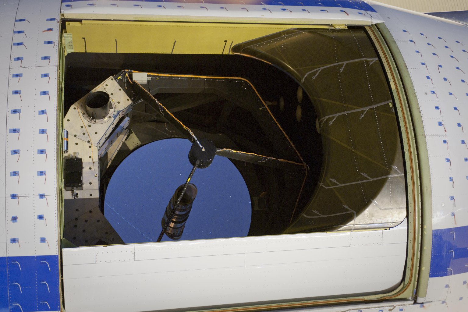This NASA image shows the SOFIA telescope during testing procedures in May 2010, before the instrument's first science flight.