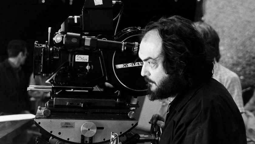 Film director Stanley Kubrick on the set of The Shining