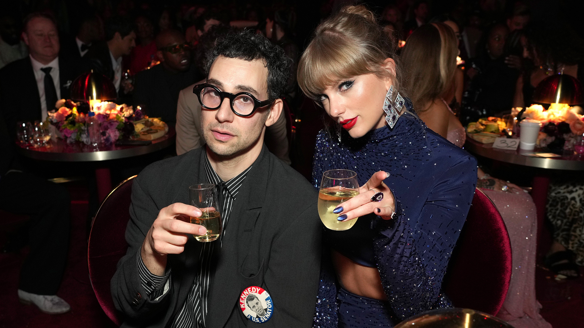 Jack Antonoff and Taylor Swift attend the 65th GRAMMY Awards at Crypto.com Arena on February 05, 2023 in Los Angeles, California.