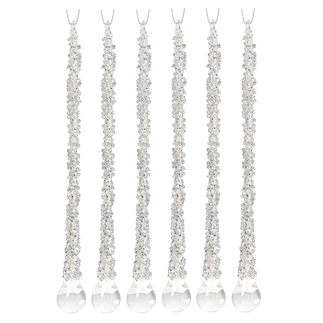 Filltouch 24 Pcs Christmas Glass Icicle Drop Ornaments Vintage Crystal Teardrop Hanging Ornaments Raindrop Transparent Chandelier Pendant Decorations Christmas Tree Winter Party Supplies (gold Foil)