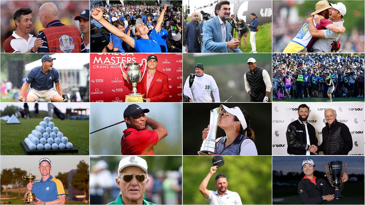 Montage of images concerning 2023 golf stories that made headlines