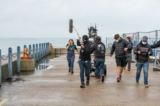 A behind-the-scenes shot of Kerry Godliman filming on Whitstable Pearl.