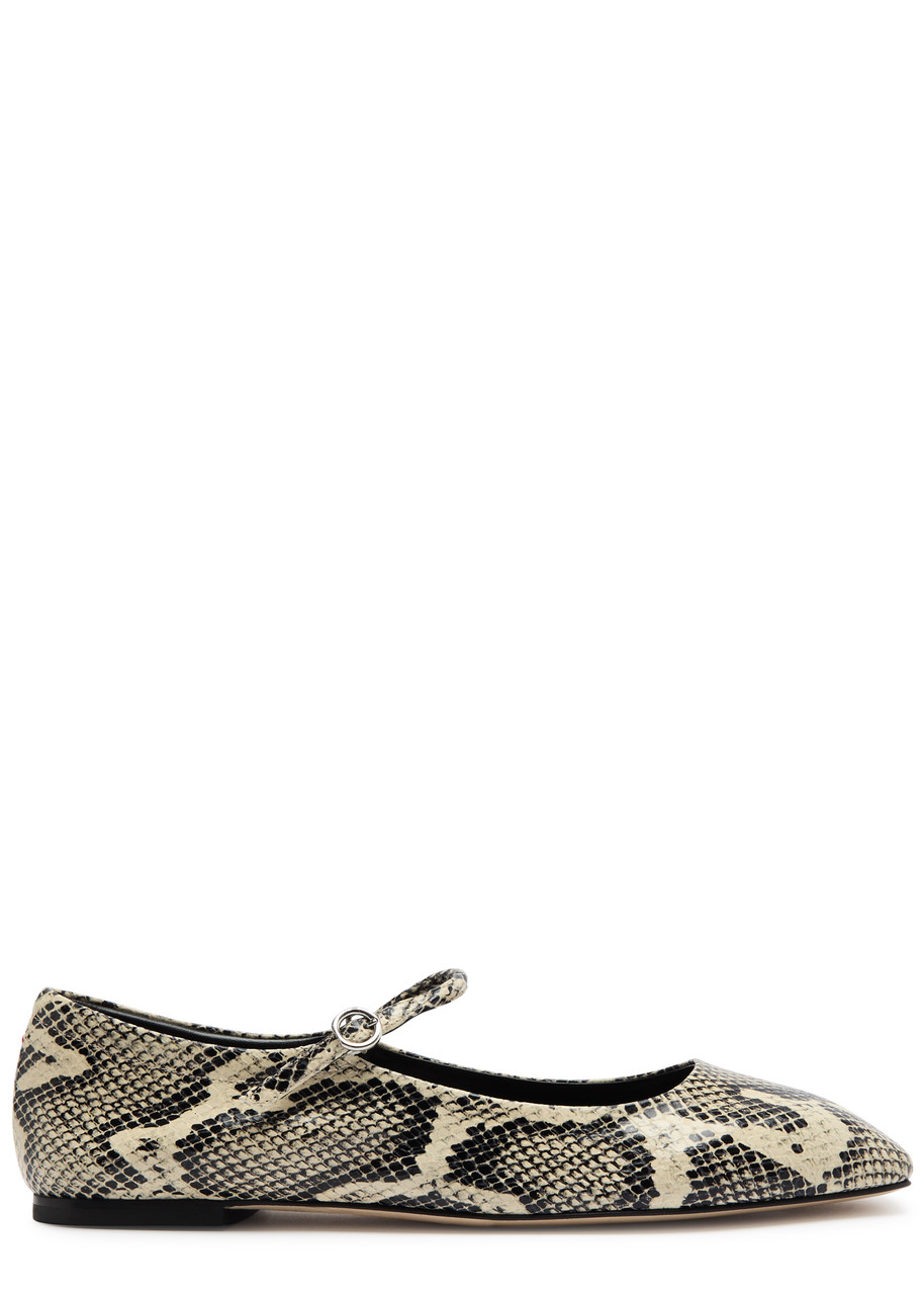 Uma Python-Effect Leather Mary Jane Flats