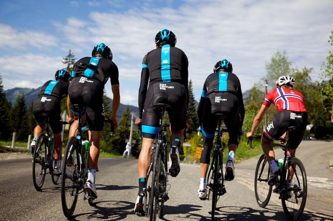 Team Sky in its modified kit, just in time for the 2013 Tour de France