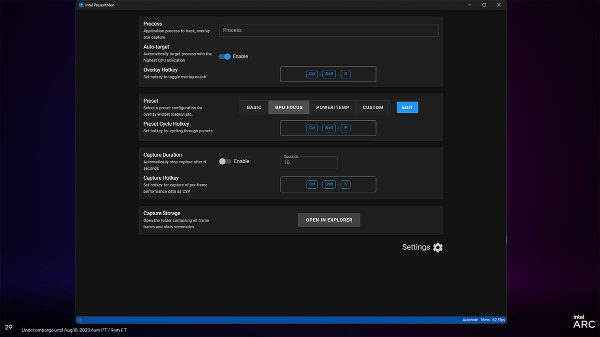 Intel Arc Driver Update slides for DirectX 11 and new PresentMon