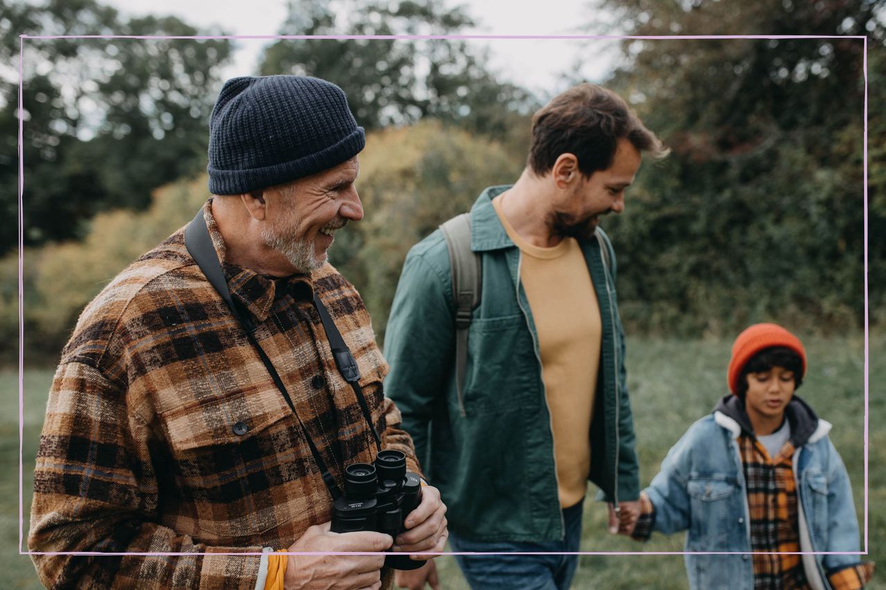 Grandfather, son and grandson on a walk