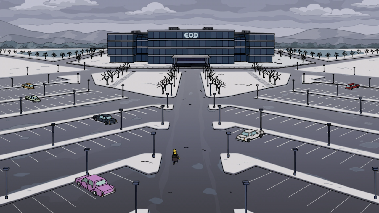 Experior. of EOD building resembles Lumon in The Simpsons "Seperance" Severance spoof