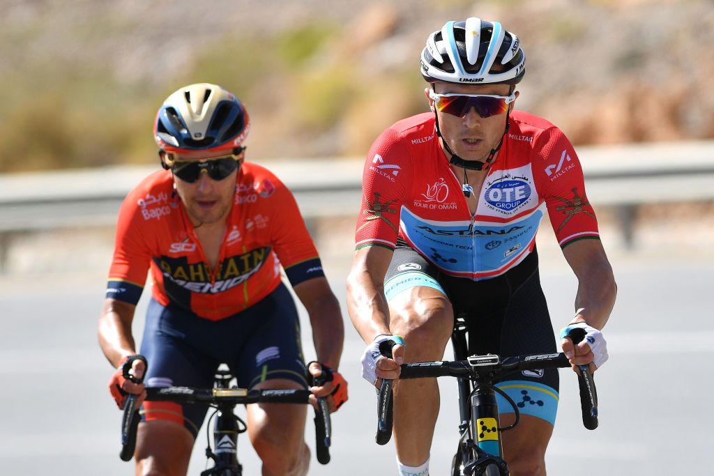 Alexey Lutsenko leads Domenico Pozzovivo on Green Mountain