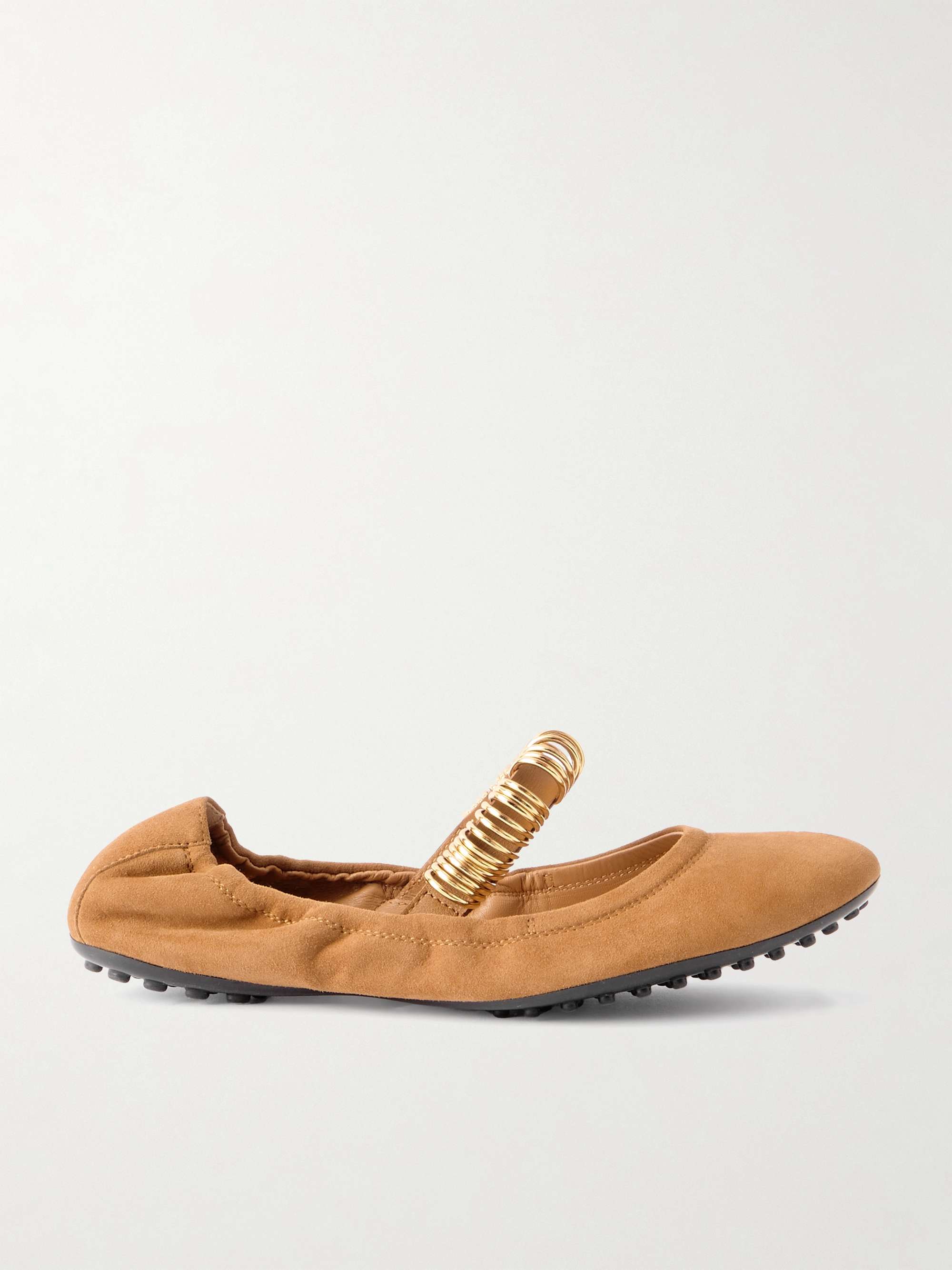Ballerina Embellished Leather-Trimmed Suede Flats
