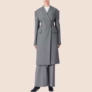 flat lay image of a grey coat 