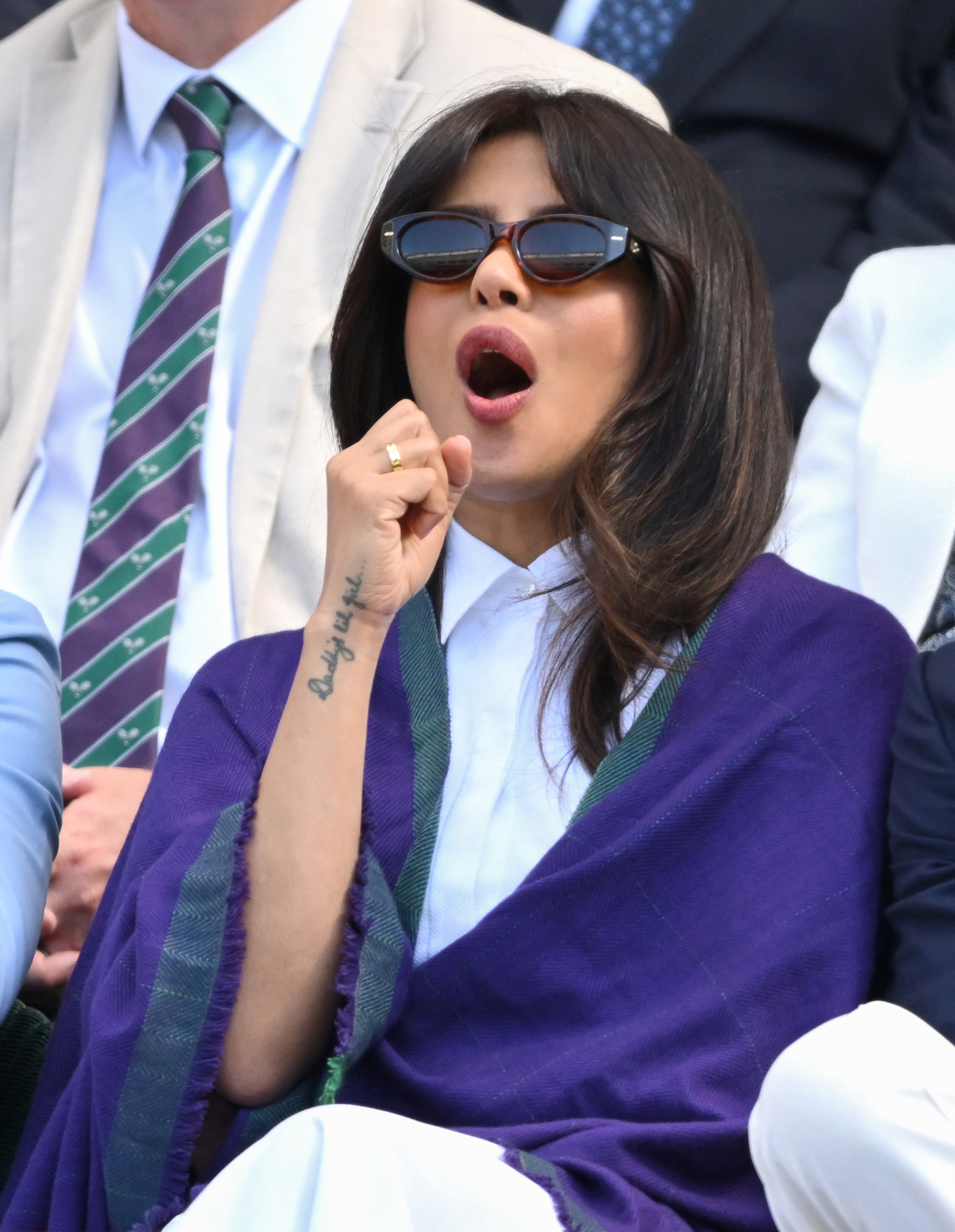 Priyanka Chopra at Wimbledon with a curtain bangs hairstyle
