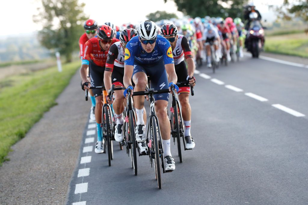 CHELM POLAND AUGUST 09 Ian Garrison of The United States and Team Deceuninck QuickStep leads The Peloton during the 78th Tour de Pologne 2021 Stage 1 a 216km stage from Lublin to Chem 212m TourdePologne TDP2021 UCIWT on August 09 2021 in Chelm Poland Photo by Bas CzerwinskiGetty Images