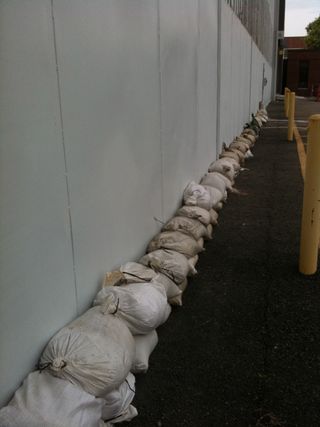 NASA's Langley Research Center in Hampton, VA, prepared for Hurricane Irene on August 26, 2011: "Other sandbags are already lined up trying to guard against the #hurricane."
