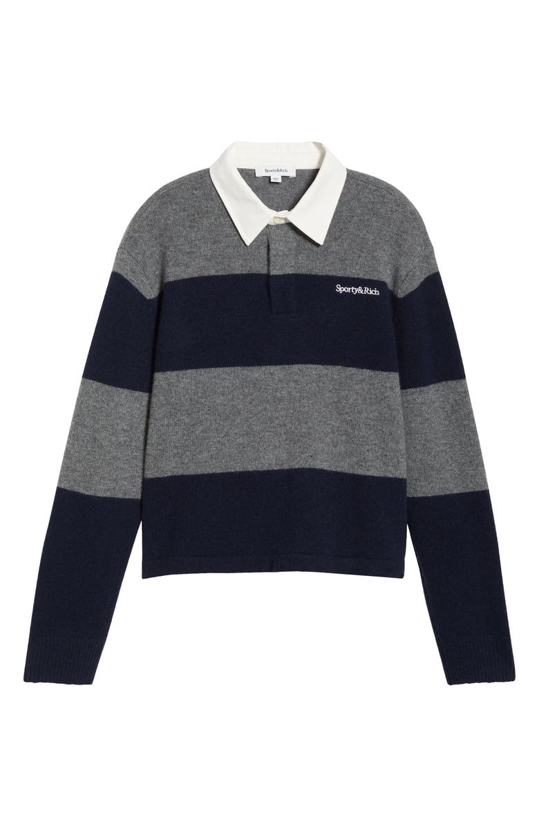 Serif Logo Embroidered Cashmere &amp;amp; Wool Rugby Polo Sweater