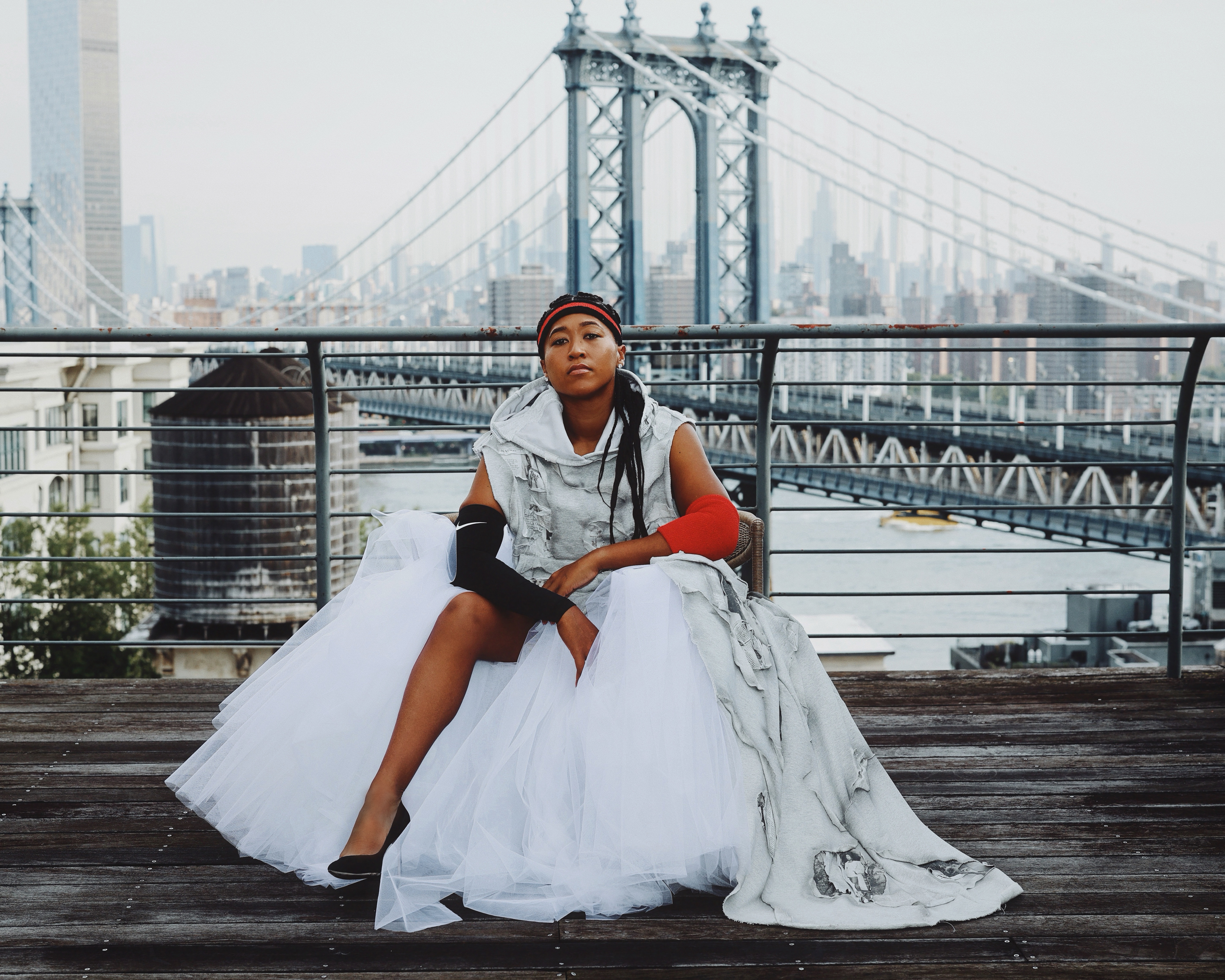 Naomi Osaka wore a hoodie with a train and a tulle skirt from Who Decides War at the 2026 US Open, styled by Law Roach