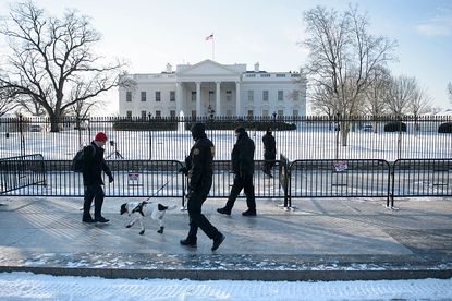 Snow outside of the White House.