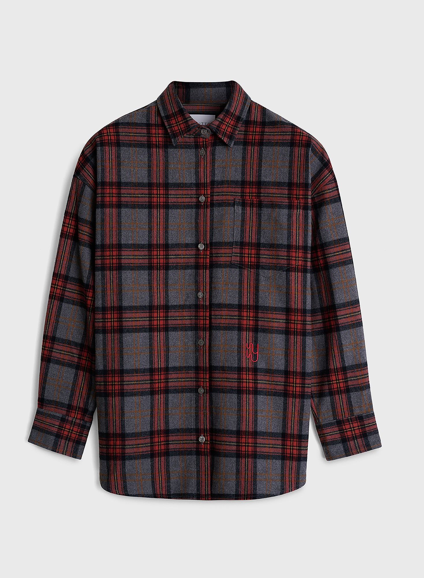 Braemar - Oversized Grey Melange Plaid Flannel Shirt