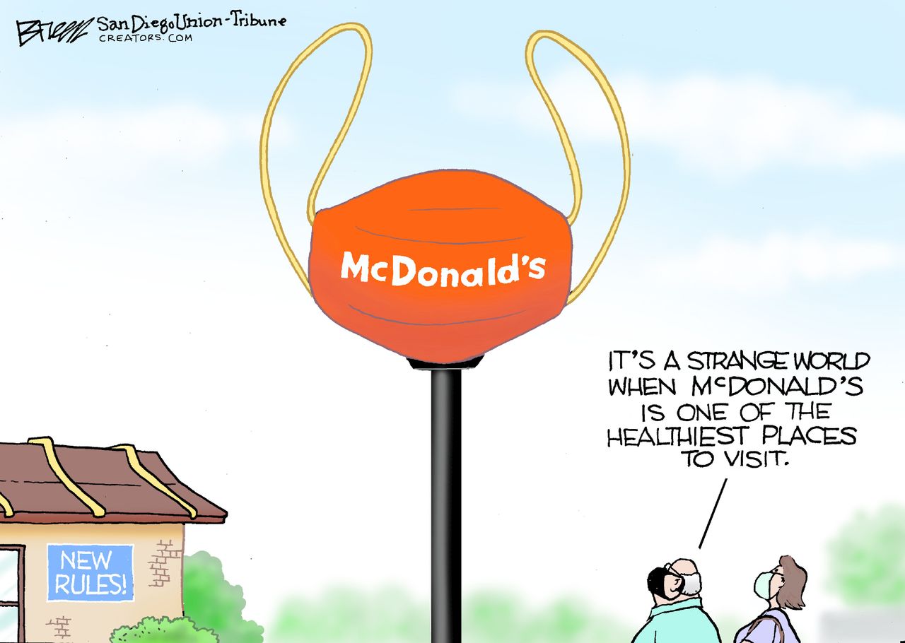 Editorial Cartoon U.S. mcdonalds coronavirus mask