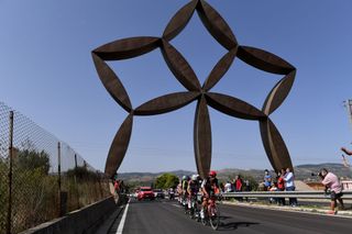 AGRIGENTO ITALY OCTOBER 04 Ben Gastauer of Luxembourg and Team Ag2R La Mondiale Mattia Bais of Italy and Team Androni Giocattoli Sidermec Alessandro Tonelli of Italy and Team Bardiani CSF Faizane Thomas De Gendt of Belgium and Team Lotto Soudal Etienne Van Empel of The Netherlands and Team Vini Zabu KTM Breakaway Public Fans Monument during the 103rd Giro dItalia 2020 Stage 2 a 149km stage from Alcamo to Agrigento 243m girodiitalia Giro on October 04 2020 in Agrigento Italy Photo by Tim de WaeleGetty Images