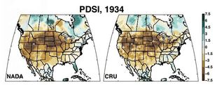 The 1934 drought covered almost three-quarters of the western United States, shown here in this figure using the Palmer Drought Severity Index.