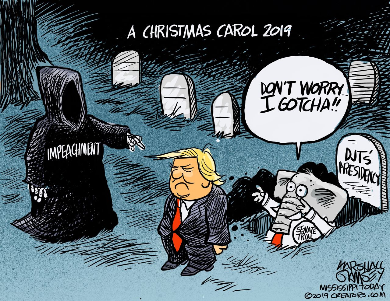 Political Cartoon U.S. Trump Impeachment Cemetery Savior