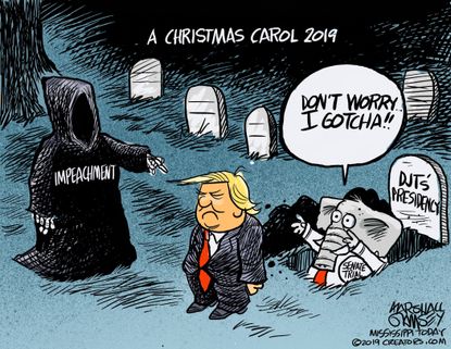 Political Cartoon U.S. Trump Impeachment Cemetery Savior