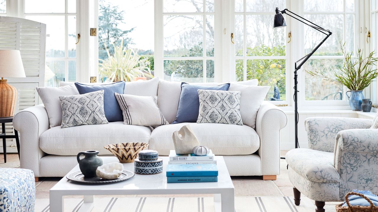 White sofa in conservatory