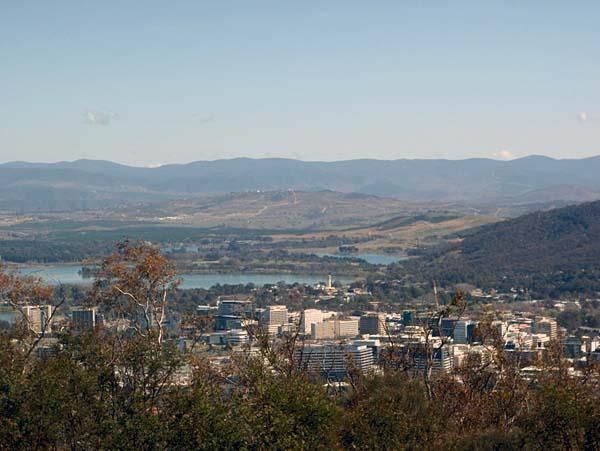 Canberra, with Mount Stromlo in the background.