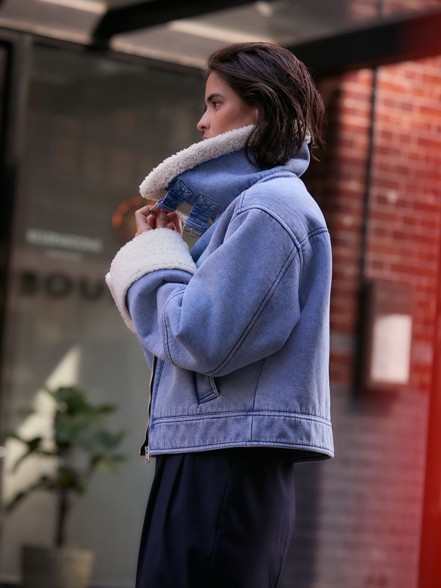 Mid Blue Borg Lined Denim Jacket