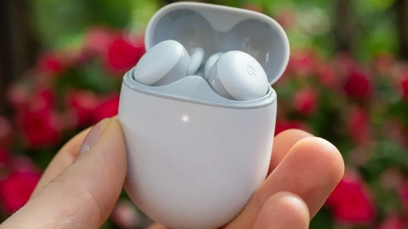 Google Pixel Buds A-Series in hand.
