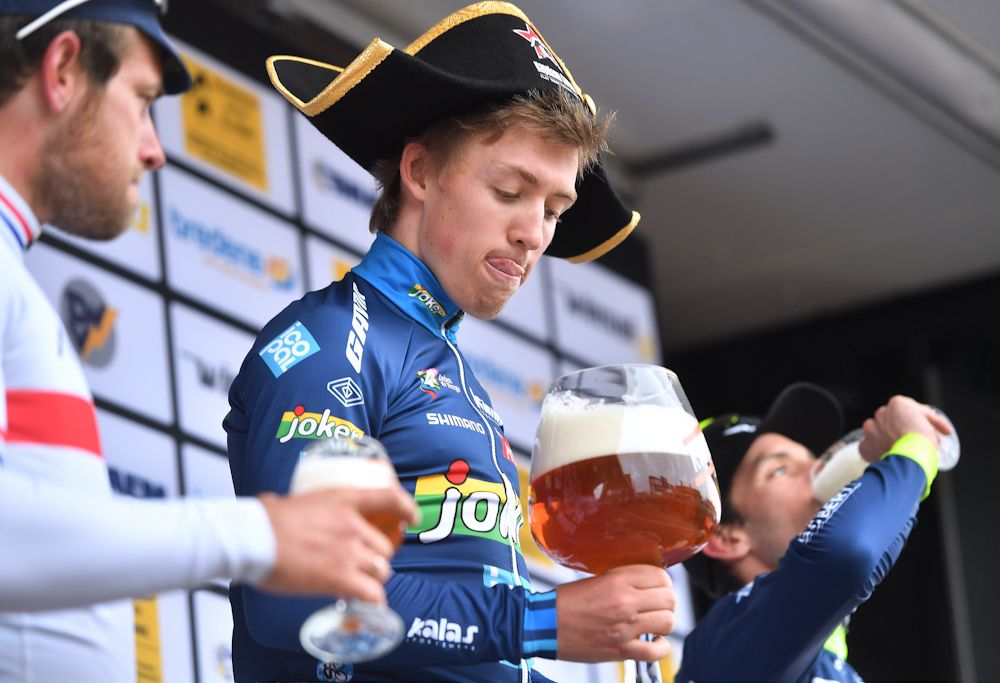 Winner Kristoffer Halvorsen (Joker Icopal) on the 2017 Handzame Classic podium