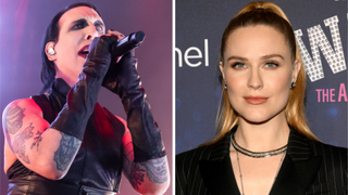 Marilyn Manson in 2024 and Evan Rachel Wood in 2022