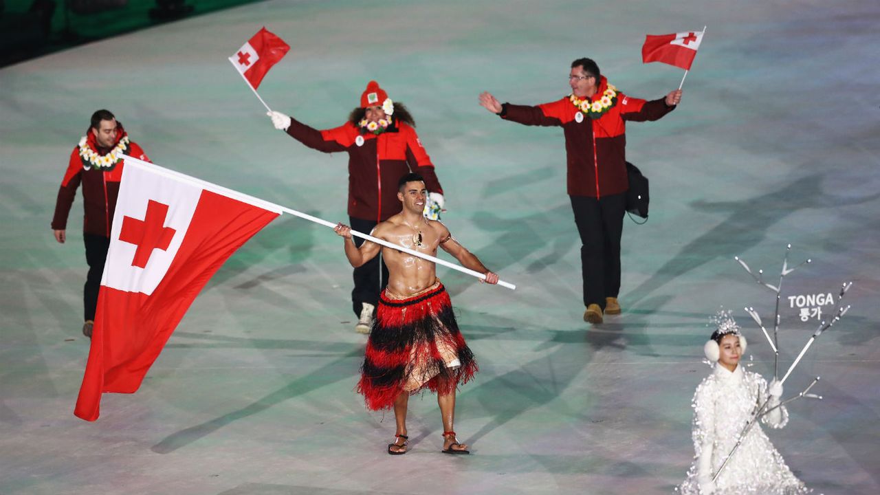 Tonga flag bearer Pita Taufatofua PyeongChang 2018 Winter Olympics