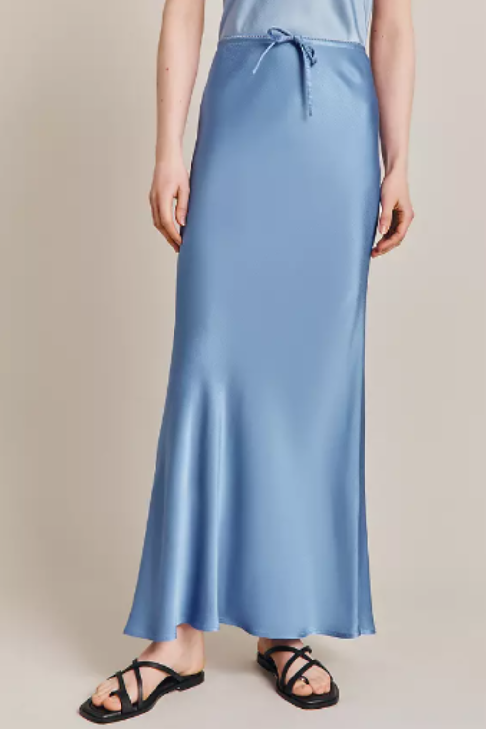 light blue satin maxi skirt