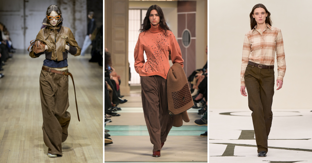 AW25 denim trends: runway imagery brown denim