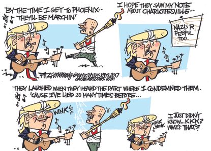 Political cartoon U.S. Trump Phoenix rally Charlottesville KKK
