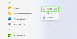 An image of the Windows 11 Start menu